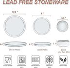 LIANYU 18 Piece Dinnerware Sets for 6, Stoneware Dinner Plates and Bowls Set, Dishware Dish for Home Kitchen Dining, Rustic Terracotta Bottom, Dishwasher & Microwave Safe, Lucent White