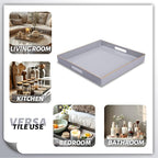 MAONAME Decorative Tray, Gray Serving Tray with Handles, Coffee Table Trays, Square Plastic Trays for Ottoman, Bathroom, Kitchen, 13" x 13" x 1.57"