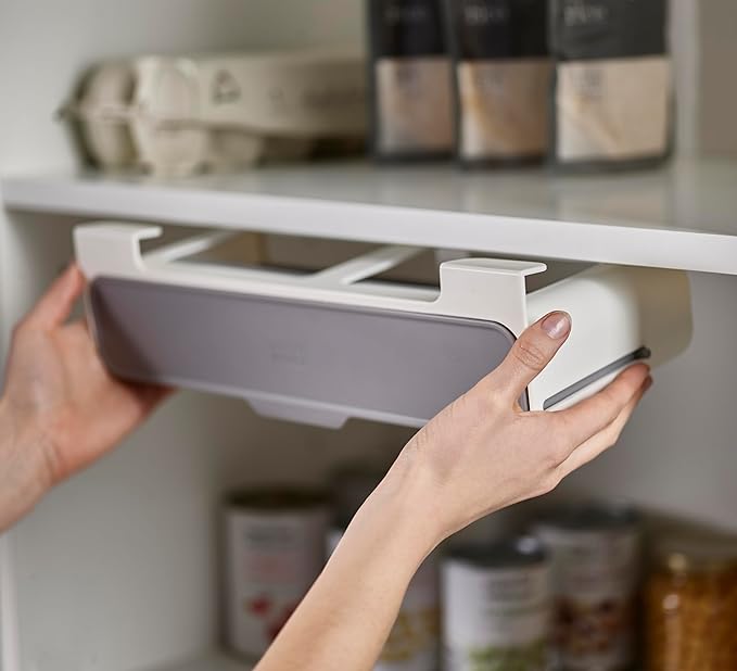Joseph Joseph Spice Rack Organizer - Under-Shelf Kitchen Cabinet Storage Solution for Spices, Grey