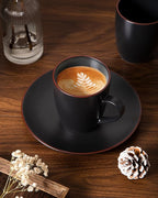 famiware Venus Coffee Mugs for 6, 14 oz Mug Set, Dringking Cup with Handle for Coffee, Tea, Cocoa, Milk, Matte Black (Pack of 2)