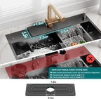 eormoe Faucet Mat for Kitchen Sink - Wider Diatomite Fast Drying Stone Sink Tray, Super Absorbent, Prevents Moisture Buildup - Faucet Splash Guard for Bathroom Counter (Dark Grey, 15x5.3inch)