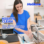 Holikme 6 Pack Brush Set, 14" Long Handle Stainless Steel Cleaner, 3 Straw Brushes, 4-in-1 Cleaning Brush for Water and Baby Bottles, Straws - Aqua