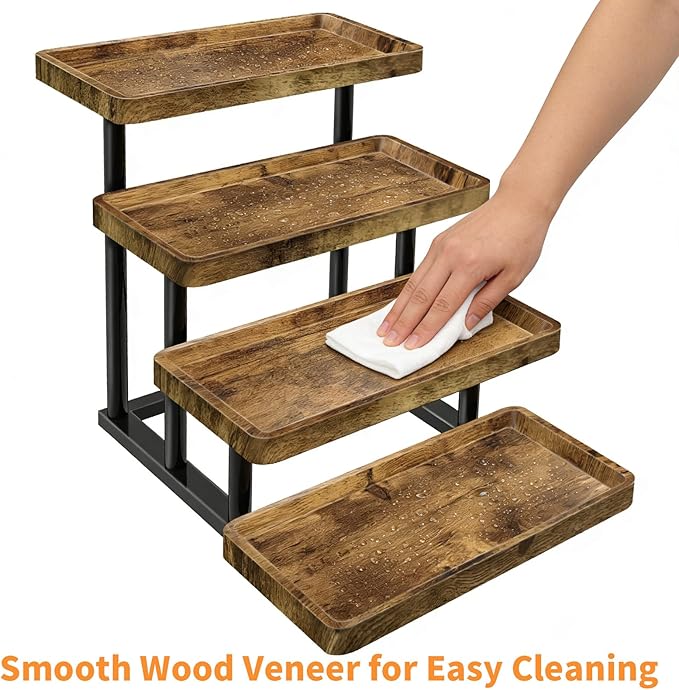 4 Tier Cupcake Stand, 15.7" Large Wooden Serving Tray for Party Food Display, Rustic Tiered Tray Decor Capable of Dessert Table & Perfume Organizer, with Sturdy Metal Frame