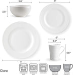 Mikasa Ciara 16 Piece Bone China Dinnerware Set, Service for 4, Lightweight and Durable Plates Bowls and Mugs, Elegant White Dinnerware for Everyday Use