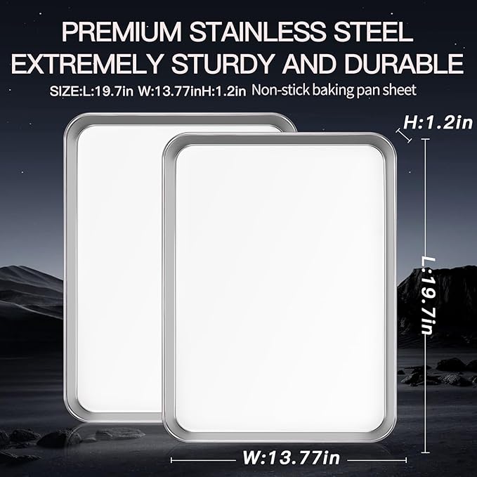 Premium Stainless Steel Baking Sheets, 2-Piece Set, Durable & Healthy Baking Trays, Ideal for Cookies, Roasting, Grilling in Oven(2 Pack, 20X14Inch)