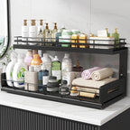 Under Sink Organizer Upgrade To Professional Rails,2-Tier Dual Pull Out Cabinet Storage,Height Adjustable Slide Out Drawers For Bathroom Kitchen,1 Pack-21"Dx12.8"-16.9"H,Black
