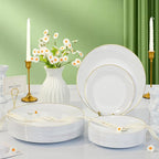 175 Pieces White Gold Plastic Dinnerware Set, Gold Disposable Plates for Party, Include 50 White Plates with 75 Plastic Cutlery, 25 Napkins and 25 Cups