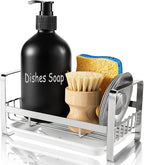 TEZZ Sponge Holder for Kitchen Sink, Stainless Steel Kitchen Storage Sink Caddy for Organizing Sponge, Brush & Dish Soap Dispenser, Sink Organizer Rack with Adhesive or Counter top, Silver