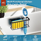 MURLONG Sponge Holder for Kitchen Sink,Sink Caddy Organizer with Suction Cups/Adhesive Strips,Dish Sponge Holder Design for Sponges,Scrubber,Stoppers-Black