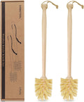 DEBETOOL 2-Pack Natural Wooden Bottle Brush with Sisal Bristles, Long Handle Bottle Brush Cleaner for Wide Mouth Jars, Water Bottles, Cups, Glasses, Baby Bottles (Non-Scratch)