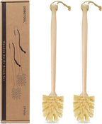 DEBETOOL 2-Pack Natural Wooden Bottle Brush with Sisal Bristles, Long Handle Bottle Brush Cleaner for Wide Mouth Jars, Water Bottles, Cups, Glasses, Baby Bottles (Non-Scratch)