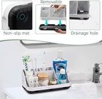 GFWARE Marble Bathroom Countertop Organizer - Detachable 7 Slots Kids Electric Toothbrush and Toothpaste Holde Drainage for Bathroom Accessories Organization Counter Vanity Storage, Black