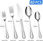 Skull Pattern Silverware Set for 8,OIULO 40-Piece Pirate Pirate Rose Flatware set,Skeleton Flower Bat Butterfly Unique Design,Mirror Polished Gothic tableware Knive Fork Spoon Halloween Party Gift