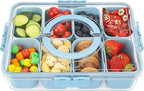shopwithgreen Divided Serving Tray with Lid and Handle, Portable Snackle Box Charcuterie Container for Party, Veggies, Fruits, Nuts, Candy, Food Tray Platter Snack Box for Entertaining, Picnic, Blue