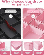 25 PCS Plastic Drawer Organizers Set, 4-Sizes Vanity and Makeup Organizer, Desk and bathroom Drawer Organizer Trays, Organizers and Storage for Makeup, Jewelry, Gadgets, Utensils (Pink)