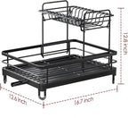 Sakugi Dish Drying Rack - X-Large Stainless Steel Dish Rack for Kitchen Counter, 2-Tier Kitchen Organizers and Storage for Dishes, Bowls, Cutlery, Black
