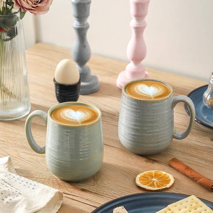 HASENSE Porcelain Coffee Mugs Set, 12 Oz Reactive Glaze Green Coffee Cups with Handle, Large Tea Cup for Latte, Cappuccino & Hot Chocolate, Dishwasher & Microwave Safe, Set of 4