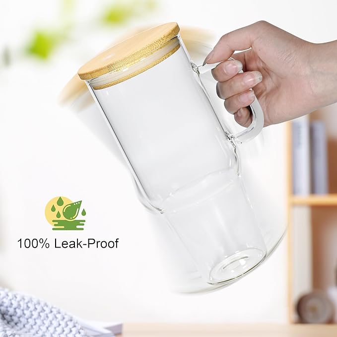 40 oz Glass Tumbler with Handle 12 Pack Glass Tumbler with Straw and Lid Clear Reusable Iced Coffee Cup, Fits Car Cup Holder, BPA Free, for Boba Tea, Juice, Smoothie, Beer