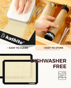 Katbite Silicone Baking Mat Colorful Collection - Set of 3: 2 Half Sheets Mats (11 5/8" x 16 1/2") + 1 Quarter Baking Sheet, Reusable & Nonstick Bakeware Mats for Cookies, Macarons, Bread (Black)