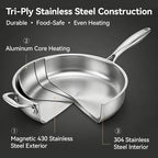 WANGYUANJI 11" Stainless Steel Saute Pan with Lid for 3-4 Servings, 4.7 QT Tri-Ply Deep Frying Pan & Extra Large Skillet, 18/10 (304) Induction Cookware, Oven Safe