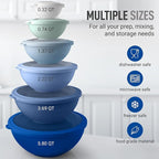 Zulay Kitchen 12 Piece Plastic Mixing Bowls with Lids Set - Leak-Proof Microwave & Freezer Safe Stackable Mixing Bowl Set for Preparing, Serving and Storing - Non-Slip Large Nesting Bowls (Blue Ombre)