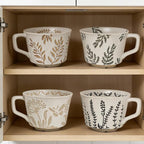 Vintage Ceramic Mug Set - 12 oz Unique Ceramic Coffee Mugs & Tea Cups with Hand-Drawn Patterns, Dishwasher & Microwave Safe, Ideal Gift