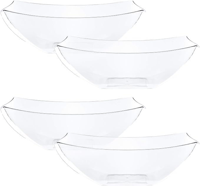 PLASTICPRO Disposable 64 ounce Square Serving Bowls, Party Snack or Salad Bowl, Large Plastic Crystal Clear Pack of 4