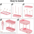 2 Pack Multi-Purpose Pull-Out Storage Organizers, Under Sink & Cabinet Organizers, 12.8 Inch Pink