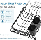 iSPECLE Small Sink Dish Drying Rack, 9" W Expandable Compact Rust Resistant Dish Drainer for RV Apartment Kitchen, Dish Rack with Lock Knob, Arms with Non Slip Rubber, Black