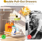 Under Sink Organizer, 2 Tier Pull Out Under-Sink Shelves, Adjustable Height (13.8" -16.9"), Sturdy Metal Storage Organizer for Bathroom Kitchen Pantry Cabinet (2 Packs, White)
