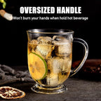 Glass Mug Set of 8, 15 oz Large Capacity Coffee Mugs with Handles, Clear, with 8 Spoons; Ideal for Latte, Espresso, Juice, Tea