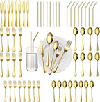 56 Pieces Gold Silverware Service for 8 Flatware Set with Straws Stainless Steel Utensils Cutlery Set Dishwasher Safe Flatware (Gold, 56)