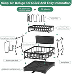2 Tier Dish Rack, Carbon Steel Dish Drying Rack for Kitchen Organization & Storage, Countertop / Sink Dish Rack with Automatic Drain Tray, Large Capacity Black Dish Rack - Essential Home Kitchen Item