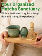 Matcha Whisk Set with Bamboo Tray - Bowl with Spout, Whisk and Holder, Bamboo Scoop, Sifter, Japanese Matcha Kit Tea Ceremony Gift for Women
