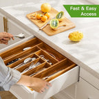 Pipishell Bamboo Expandable Drawer Organizer for Utensils Holder, Adjustable Silverware Organizer Cutlery Tray, Drawer Dividers for Utensils, Flatware, Knives in Kitchen, Bedroom, Living Room Brown