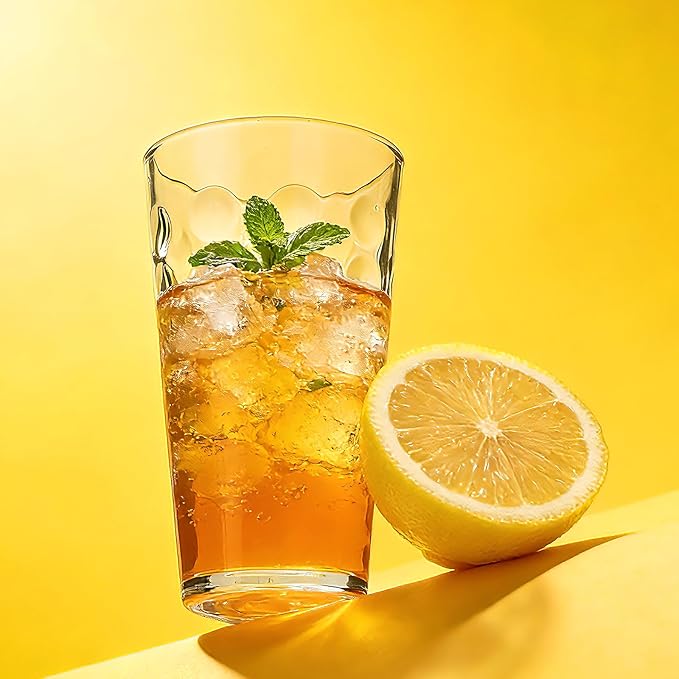Mapoxy 12 Pack Vintage Hobnail Highball Glass Cups, 16 Oz Textured Drinking Glasses for Water, Juice, Beer, Iced Tea, Cocktails, Clear Glasswares for Home&Bar Use, Dishwasher Safe