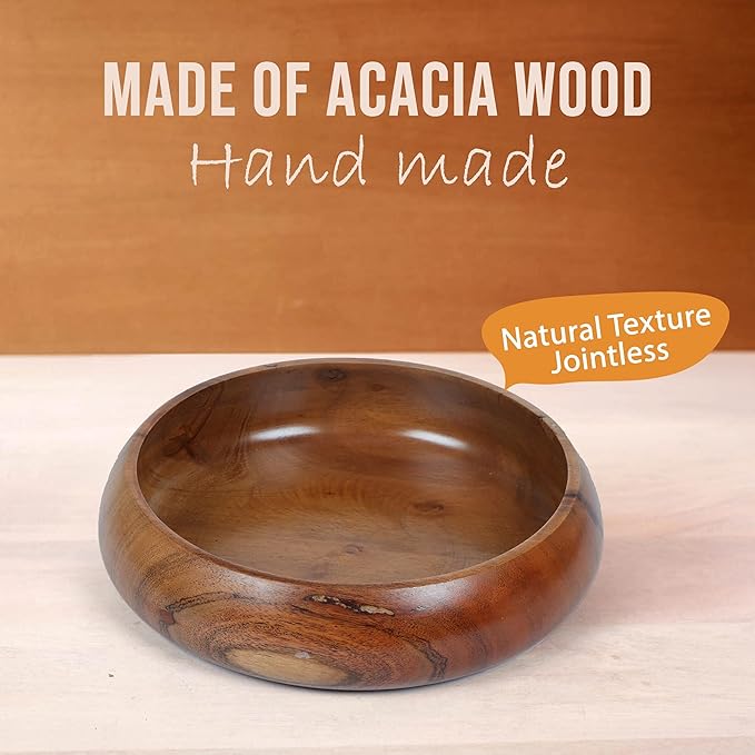 wooden bowls for food | Set of 3 individual acacia wood bowls 8 x 2 inches (25 oz) | Enjoy your salad, pasta, rice, acai, smoothie, soup, fruits, snacks