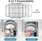 iSPECLE Expandable Dish Drying Rack for Kitchen Sink - Heavy Duty Adjustable Over The Sink Dish Drainer with Square Corners, Rust Resistant with Lock Knob, Fit for Modern Single & Double Sinks, Black