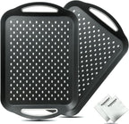Large Non Slip Serving Tray with Handles, Silicone Gripping Nubs Lap Food Trays for Eating, Dishwasher Safe Serve for Dinner Snack Fruit Dessert Breakfast Beverage, Rectangular, Set of 2, Black