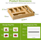 KOCWELL Bamboo Bag Storage Organizer - 2 Wrap Dispenser with Cutter & 4 Slots Food Storage Bags Container - Kitchen Drawer Plastic Bags Storage Organization for Gallon Quart Sandwich Snack Bags