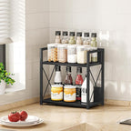 Giikin Countertop Organizer, 2 Tier Coffee Station Organizer for Desktop, Wood Counter Shelf Spice Rack for Kitchen (Black, M)