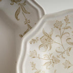 222 Fifth 12-Piece Porcelain Dinnerware Set for 4, Glossy Cream Plates and Bowls Set with Taupe Flowers, Elegant Square Ceramic Dish Set, Kitchen Tableware, Microwave & Dishwasher Safe, Batik Toile