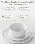 MALACASA 24 Pieces Gourmet Porcelain Dinnerware Sets, Premium Plates and Bowls Set, High-Fired Ceramic Dishes Set for 8, Chip & Scratch Resistant, Microwave Dishwasher Safe, White, Series LEXI