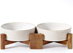 Getstar Elevated Ceramic Dog Cat Bowl Set - 1.8-Cup Raised Feeding Bowls with Non-Slip Wood Stand - Small Pet Dishes for Food and Water - Ideal for Cats and Puppies
