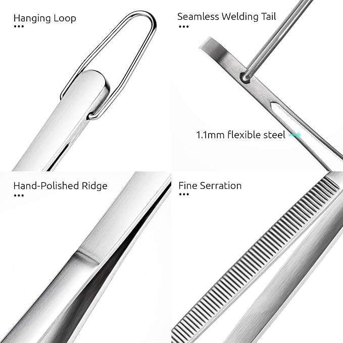 U-Taste 10in Kitchen Cooking Tweezer: 18/8 Stainless Steel Food-Grade Metal Food Tong, Seamless-Welding, Sturdy, Flexible and Non-Slip for Pasta Salad Serving, Grilling, Frying, Baking (Pointed Tip)