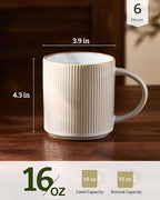 famiware Coffee Mug Set for 6, Star 16 oz Catering Mugs Cup Set with Handle for Coffee, Tea, Cocoa, Milk - Ceramic Stoneware Drinkware Set, Cappuccino White