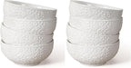 Artena Ceramic Cereal Bowls 26 oz, Embossment Soup Bowls Set of 4, White Salad Bowl for Kitchen, Dinner, Breakfast, Oatmeal, Rice, Pasta, Dishwasher Microwave Safe, 6 inch (Flower) (Pack of 2)