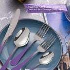 24 Pieces Flatware Set, Stainless Steel Cutlery Set with Silverware Holder, Modern Eating Tableware Set Includes Dinner Knives Forks Spoons,Hanging Silverware Set Service for 6 (Purple)