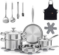 Meythway Pots and Pans Set Non Toxic, 16PCs Stainless Steel Cookware Set with Steamer, Kitchen Induction Cookware with Utensil Sets, Pot Protectors and Apron For Oven & Dishwasher Safe