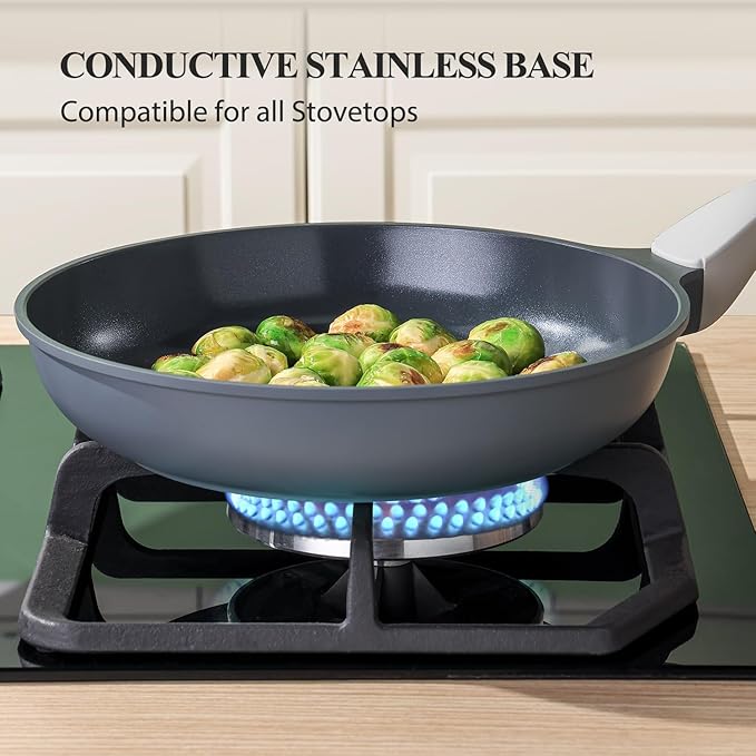 PRICUSIS Nonstick Ceramic Frying Pan, 8/10/12 Inch Non Toxic Skillet, Egg & Omelet & Chef's Pan, Induction Compatible & Oven Safe, Dishwasher Safe,PTFE PFAS & PFOA Free (6-Inch, Gray)